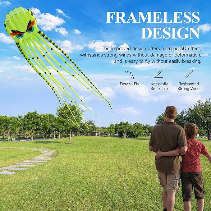 3D 26ft Ultra Large & Funs Octopus Foil Kite with 1000D Kite String, Beach Park Outdoor Fun Beach Trip Great Gift to Kids Build