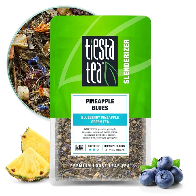 Tiesta Tea - Pineapple Blues, Loose Leaf, Blueberry Pineapple Green Tea, Premium Tropical Blend, Medium Caffeinated Green, Make Hot or Iced, Brews Up to 25 Cups, 2 Ounce Resealable Pouch