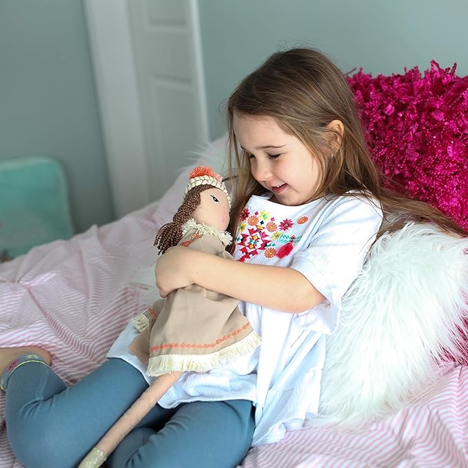 MON AMI Ruthie The Bohemian Princess Doll 18 “, Plush Tribal Doll for Kids of All Ages, Latte Color, Use as Toy or Room Decor, Great Gift for Christmas