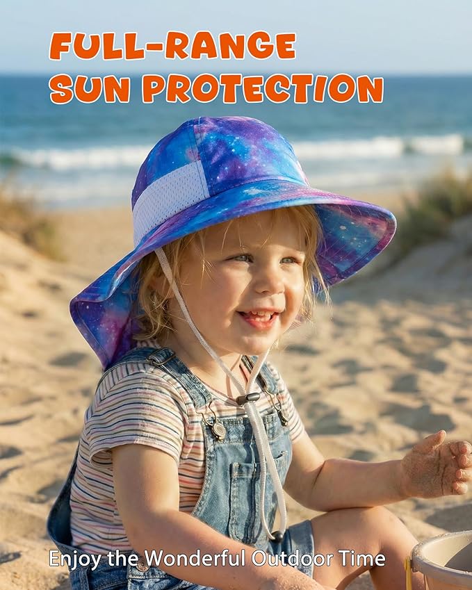 Toddler Baby Sun Hat Kids Summer Beach Essentials Adjustable Beach Hats with Bucket Wide Brim for Boys Girls Age 0-14 Years