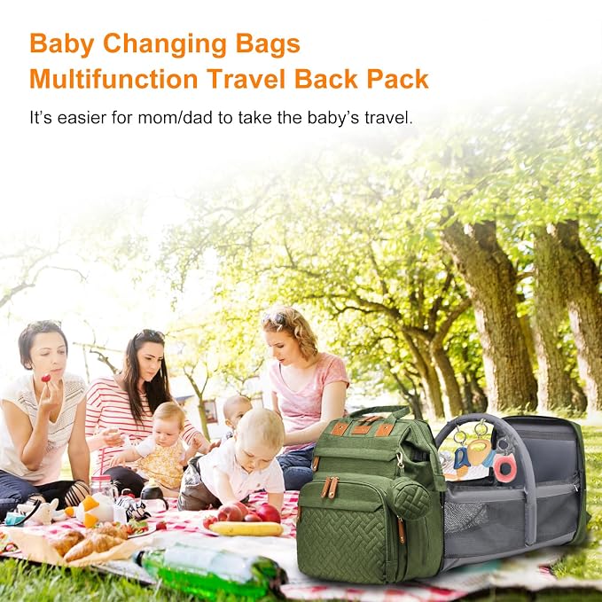 Astro alan Baby Diaper Bags with Changing Station, Waterproof Diaper Bag Backpack for Moms Dads with USB Charging Port, Baby Shower Gifts, Large Capacity diaper backpack, Green