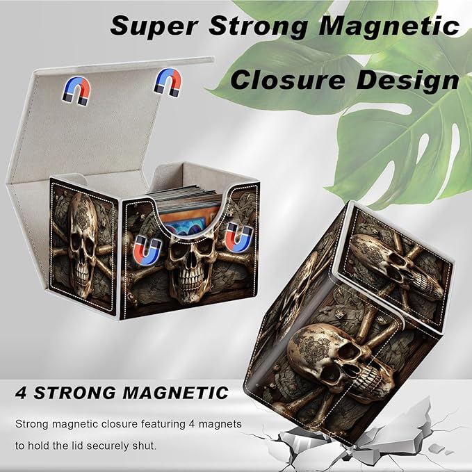 DEGDFSGR for TCG MTG Card Game Storage Box Organizer Trading Card Case Commander Deck Box Magnetic Closure Creative Pattern Up to 200 Cards, Pirate Skull Crossbones
