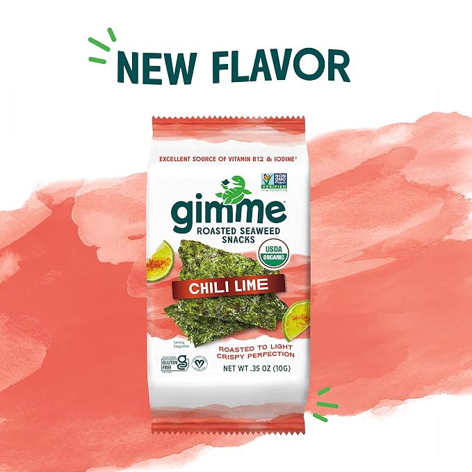 Gimme 12 CT Sharing Size Chili Lime Organic Seaweed Snacks, 10g, 0.35oz