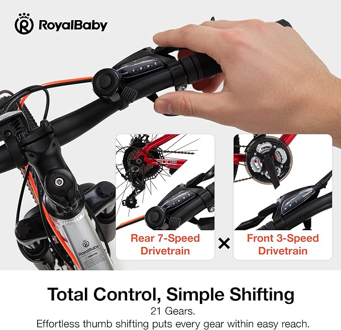 RoyalBaby Kids Mountain Bike for Boys and Girls, Ultra-Light Aluminum 20-26 Inch Wheel Bicycle for 6-14 Years Old Children, 7/21-Speeds Drivetrain