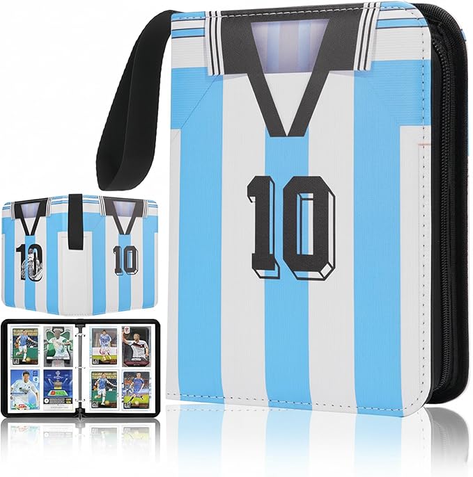HBK Soccer Card Binder 400 Pockets, PU Leather Trading Card Binder with 50 Sleeves, Soccers Gift for Cards Collectors (Messi10)