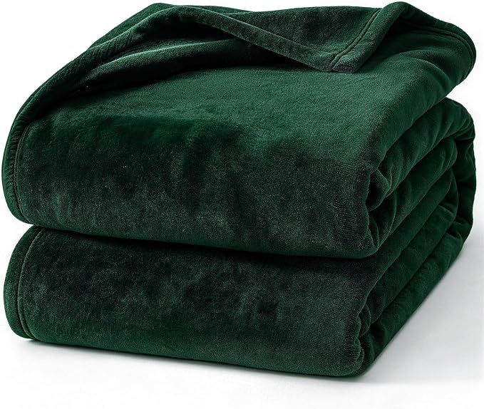 Hansleep Throw Dark Green Fleece Blanket, Soft Flannel Bed Blanket | Fuzzy Cozy Blanket 50x60 Inches, Multi-use for Bed, Sofa, Couch, Travel, Camping, All Season Warm Lightweight Cover