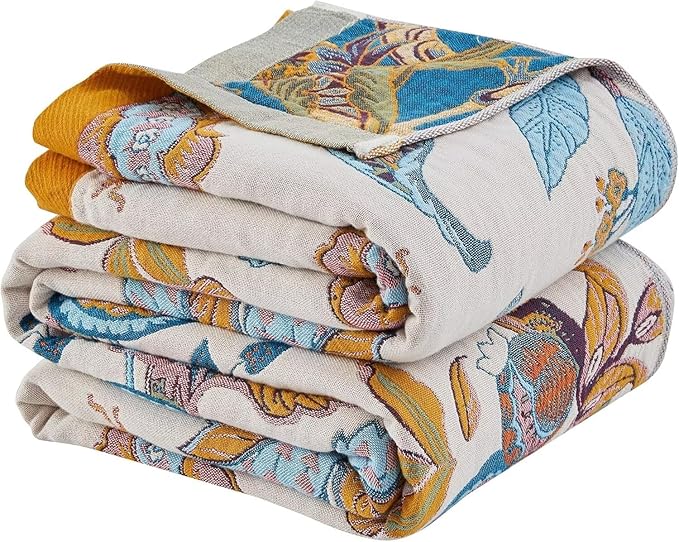 Boho Throw Blanket for Bed 100% Cotton Bohemian Blankets Ultra Soft Woven Muslin Decorative Blankets All Seasons Vintage Quilt Knitted Blanket for Sofa Chair(Beige, 80"x90")