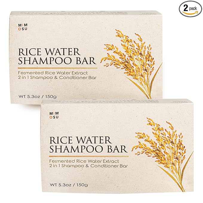 mimosu Fermented Rice Water Shampoo Bar - 2-Pack pH Balanced Solid Shampoo | Unscented Rice Water Volumizing Soap for Thinning Hair. Clean Beauty Rice Water Root Booster, Plastic-Free Shampoo Bar