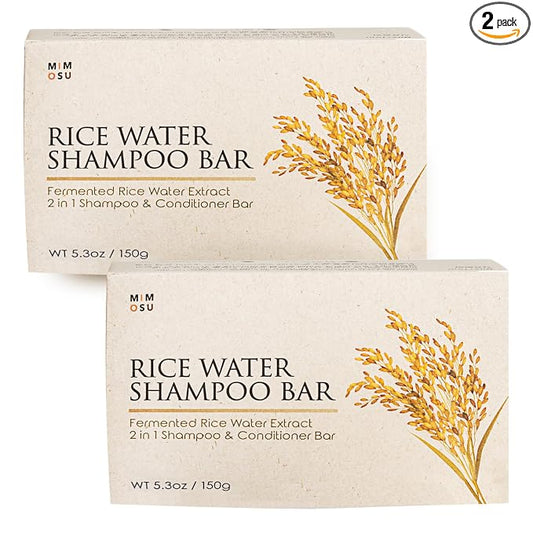 mimosu Fermented Rice Water Shampoo Bar - 2-Pack pH Balanced Solid Shampoo | Unscented Rice Water Volumizing Soap for Thinning Hair. Clean Beauty Rice Water Root Booster, Plastic-Free Shampoo Bar