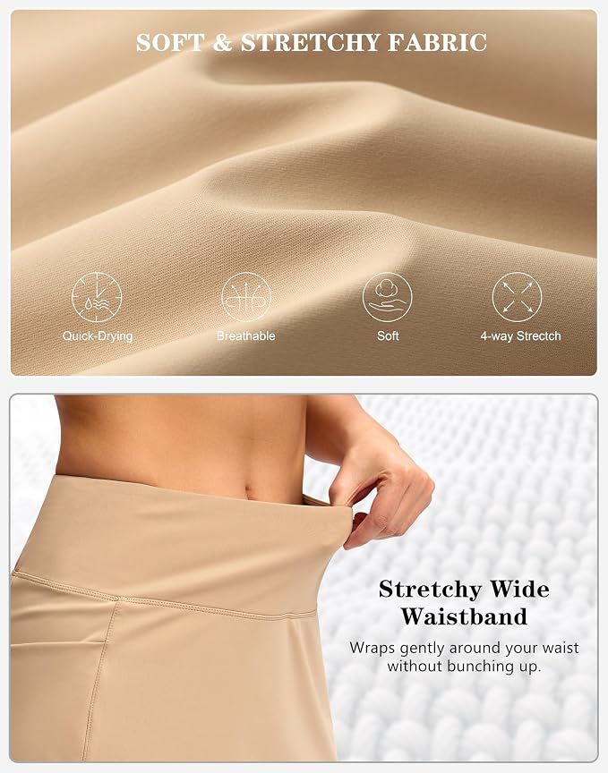 Women's Golf Skirts Skort 4 Side Pockets High Waisted Stretchy Tennis Skirt | Silky Soft, Lightweight, Breathable, Built-in Mesh Shorts, High Waisted, Elastic waistband, Moisture-Wicking, Athletic