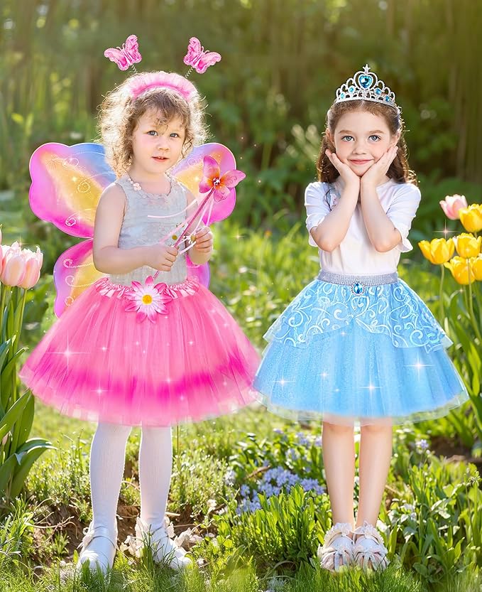 Jeowoqao Princess Dress Up for Girls, Princess TuTu Skirts Toddler Princess Dress Up Pretend Play Set with Princess Crown Gloves Tutu for Girls 3 4 5 6 Birthday Christmas Gift