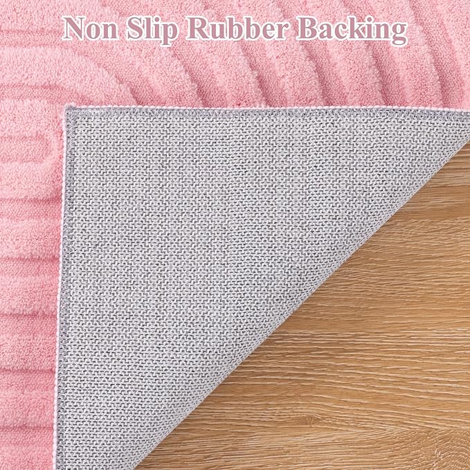Pauwer 4ft Area Rugs for Living Room, Modern Non Slip Washable Rug, Pink | Arch Pattern, Soft Fluffy, Neutral, Boho Accent, Indoor Round Floor Carpet, For Kids Room Dining Room Nursery Entryway