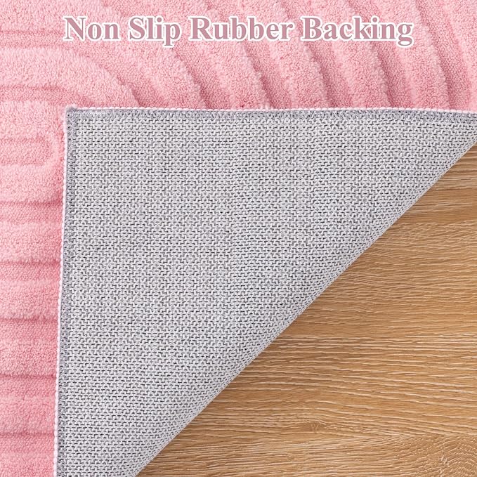 Pauwer 8x10 Area Rugs for Living Room, Modern Non Slip Washable Rug, Pink | Arch Pattern, Soft Fluffy, Neutral, Boho Accent, Solid Color Floor Carpet, For Kids Room Dining Room Nursery Entryway