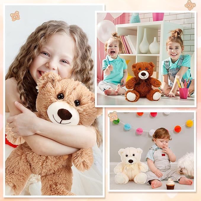 HyDren 12 Pieces Valentines Bears Stuffed Animals Soft Plush Toy Bears for Birthday Party Easter Wedding Baby Shower Christian Charity Donation Supplies(White, Brown, Khaki)