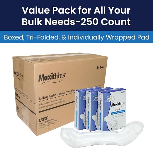 HOSPECO Maxithins Vended Sanitary Napkins #4, Maxi, 250 Individually Boxed Napkins/carton
