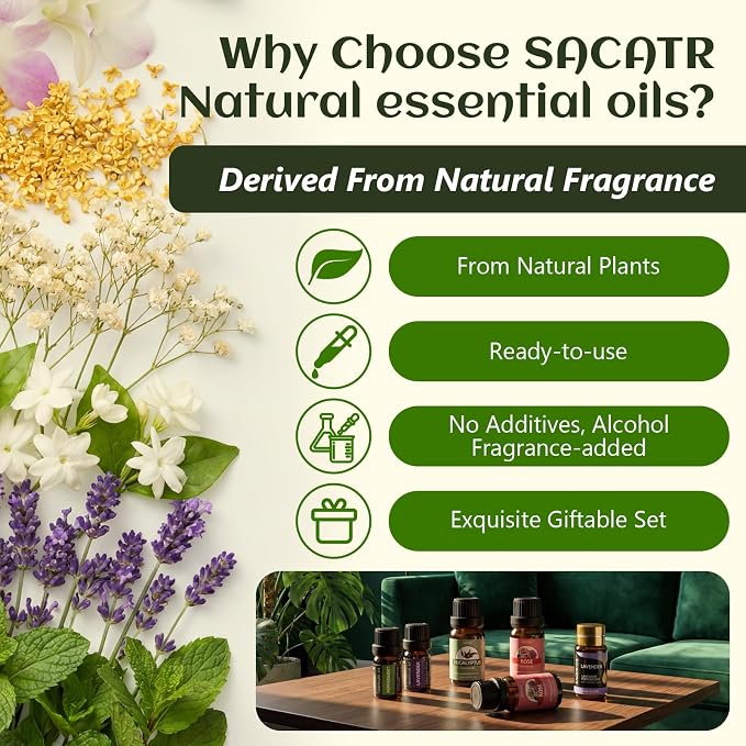 SACATR 36 Pcs Natural Essential Oil Sets,Essential Oils for Diffuser, Humidifiers, Skin Care, Massage, Fragrance Oil Scent for DIY Candle and Soap Making, Gift for Friends (36 * 5ML)