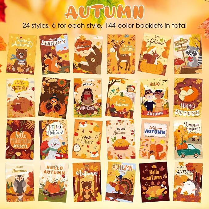 Liliful 144 Pcs Pumpkin Coloring Book Bulk for Adult Autumn DIY Art Stress Relief Drawing Book with Patterns for Adults, Party Favors, Goodie Bag Filler and Holiday Gifts