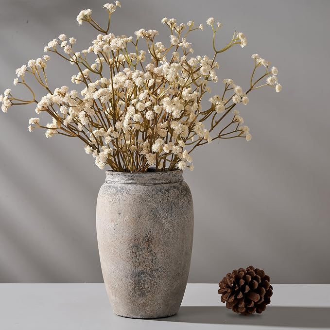 PORCER 8.2 Inch Ceramic Vase, Terracotta Rustic Vase Farmhouse Decorative Vase Boho Decor, Ceramic Vases for Home Decor, Living Room, Entryway, Floor, Holiday Wedding Christmas New Year Gifts - Gray