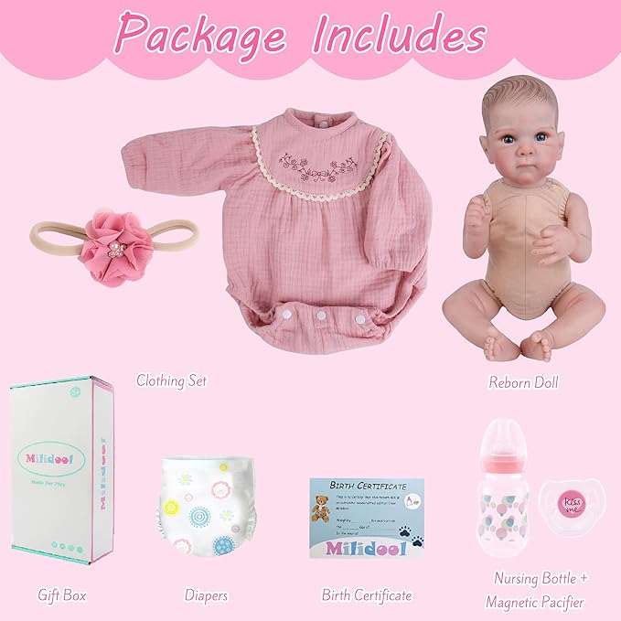Milidool Reborn Baby Dolls - 20-inch Cute Soft Vinyl Realistic Baby Doll Real Life Baby Dolls with Complete Accessories Perfect for Cuddling, Playtime, and Gift Giving
