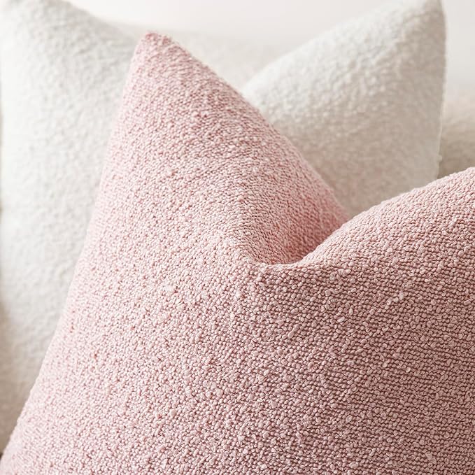 Foindtower Pack of 2, Decorative Textured Boucle Throw Pillow Covers Modern Accent Solid Pillow Cases Cozy Soft Couch Cushion Case for Chair Sofa Bedroom Living Room Home Decor 22x22 Inch Sakura Pink