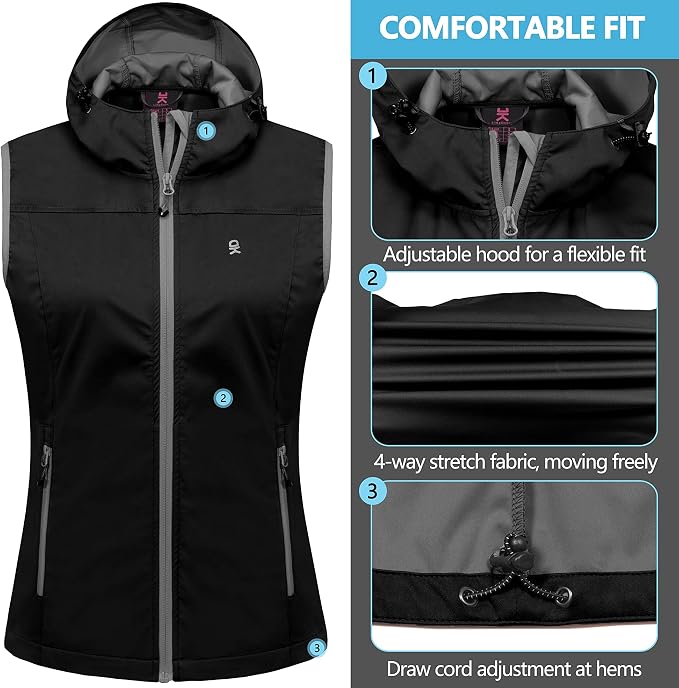 Little Donkey Andy Women's Lightweight Softshell Vest, Windproof Sleeveless Jacket for Running Hiking Travel