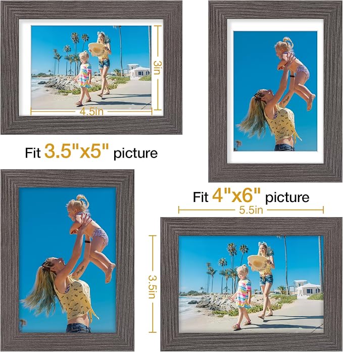 Vittanly 4x6 Picture Frames Set of 9 for Wall & Tabletop Display, Dark Grey | Display Pictures 3.5x5 with Mat or 4x6 without Mat, Small Photo Frames, Engineered Wood with Shatter Resistant Plexiglass