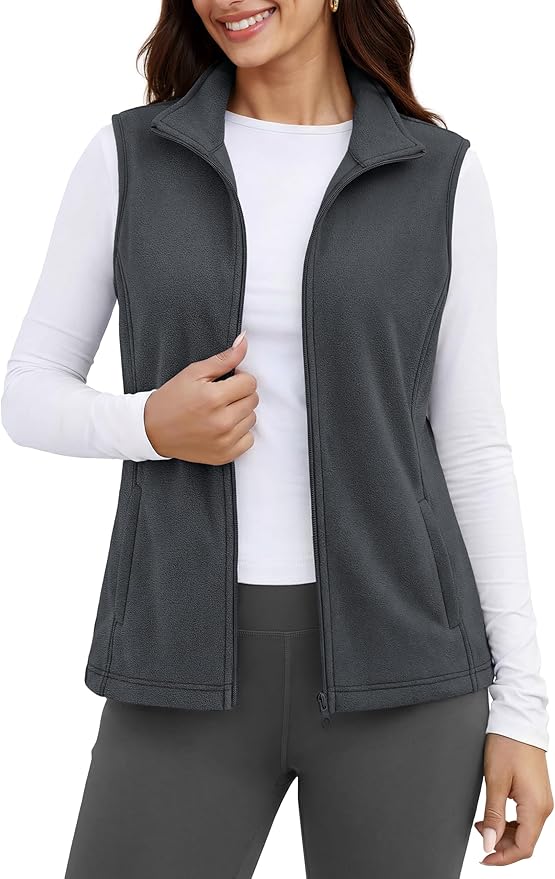 MAGCOMSEN Women's Fleece Vest Outerwear Sleeveless Lightweight Zip Jackets Warm Soft Vests with Zipper Pockets