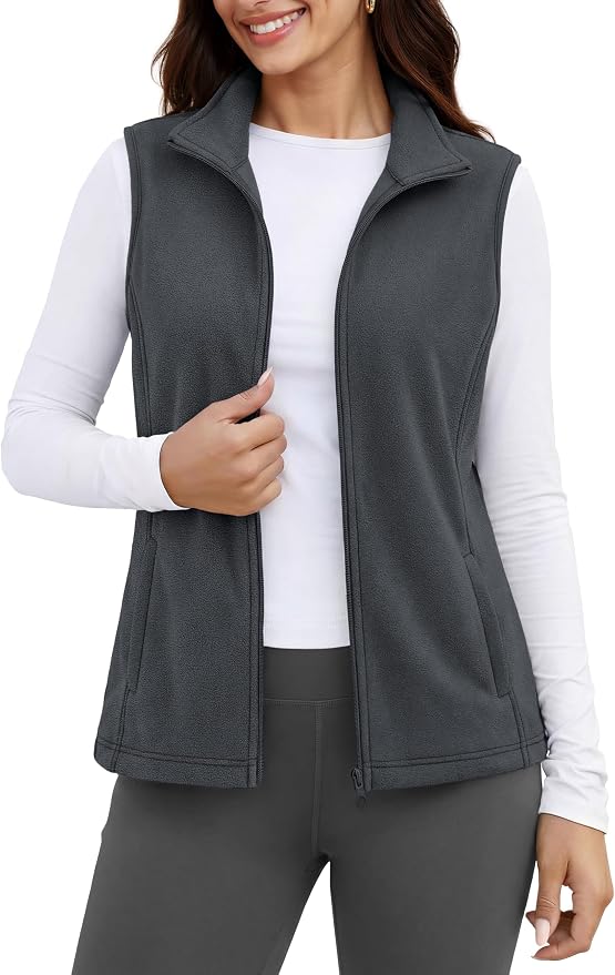 MAGCOMSEN Women's Fleece Vest Outerwear Sleeveless Lightweight Zip Jackets Warm Soft Vests with Zipper Pockets