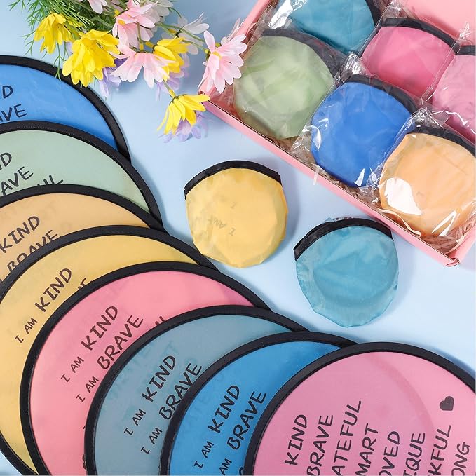 End of the Year Gifts for Students Bulk Foldable Flying Disc Fans Set with Stickers Bags, End of Year Student Gifts from Teacher Beach Fun Folding Pocket Hand Fans for Outdoor Activities Games