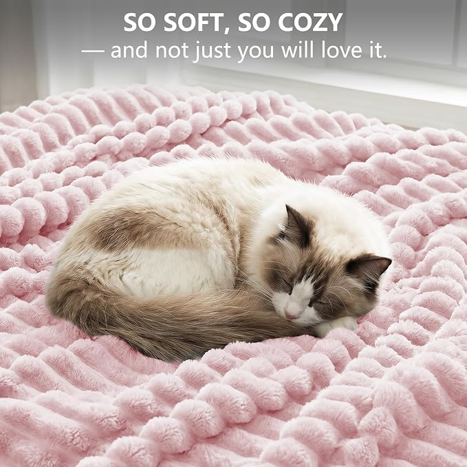 Pink Twin Blanket for Bed & Couch, 60 x 80 Inch | 300GSM Ribbed Fleece Blanket, Soft, Cozy & Lightweight, OEKO-TEX Certified, All-Season Use for Travel, Dorm & Home Decor
