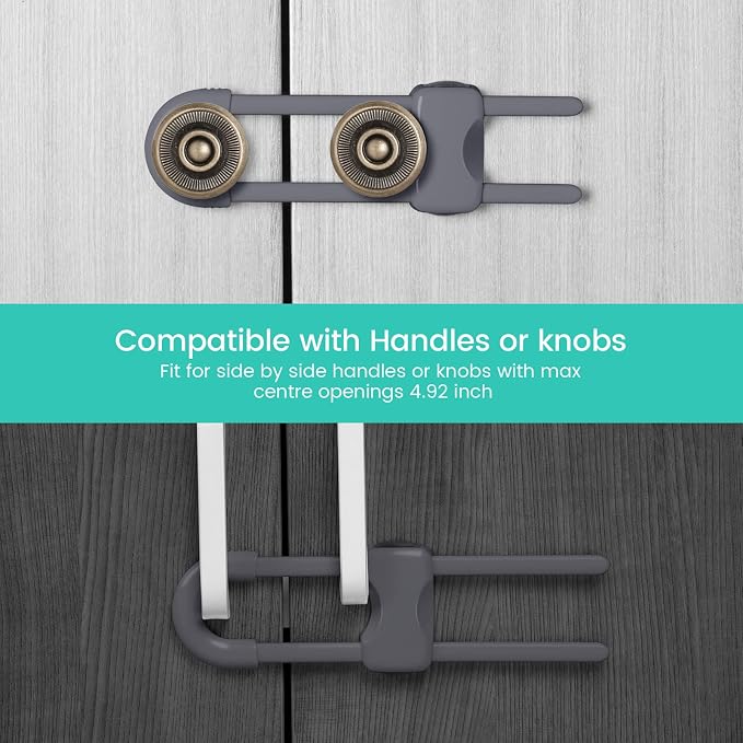 Jetec 10 Pack Baby Cabinet Locks, No Adhesive No Drill Child Safety Locks for Cabinets with Knobs or Handles, Adjustable U-Shaped Child Proof Latches for Cupboards, Fridge, Closet, Pets(Gray)