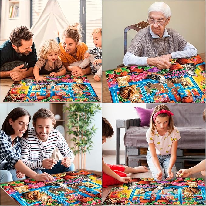 Jigsaw Puzzles for Adults 300 Pieces, Flower Cat Puzzle 300 Pieces for Adult Interlock Perfectly No Dust, Challenging Puzzles Home Decor Birthday Gift Toy for Men Women Kids Seniors (20.5"x15")