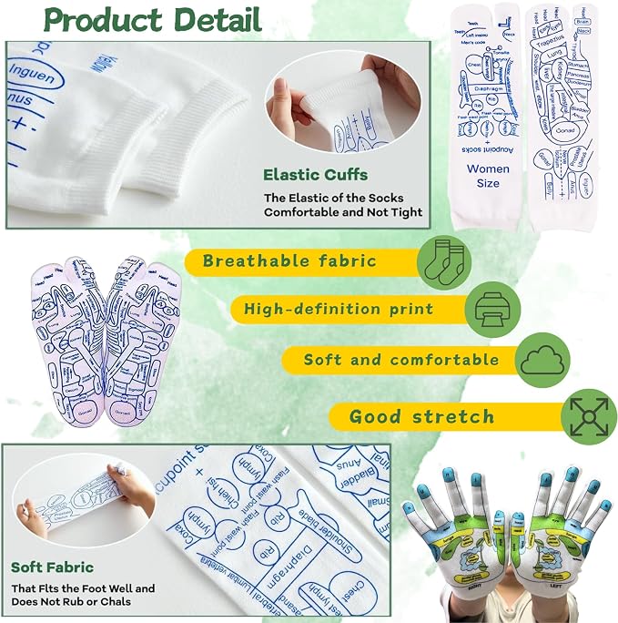 Reflexology Socks with Gloves Tools Set Foot Massage Socks with 2pc Tools Socks with Trigger Point Massage Tool Acupressure Socks Reflexology Foot Massage Socks for Women
