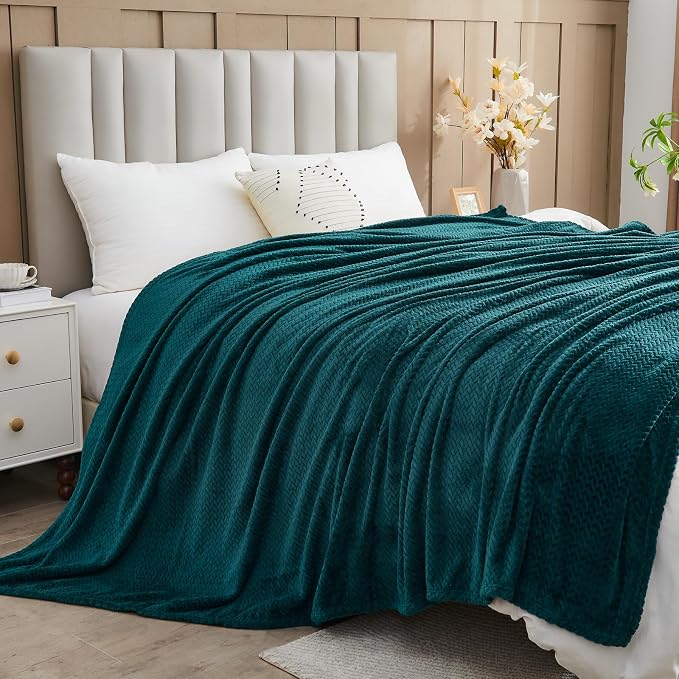NEWCOSPLAY Fleece Leaves Pattern Throw Blanket, Dark Teal, 50"x60" | Super Soft Throw Blanket, Lightweight Cozy Bed Sofa Blanket, Premium Silky Flannel Fleece, Travel Blanket for All Season Use