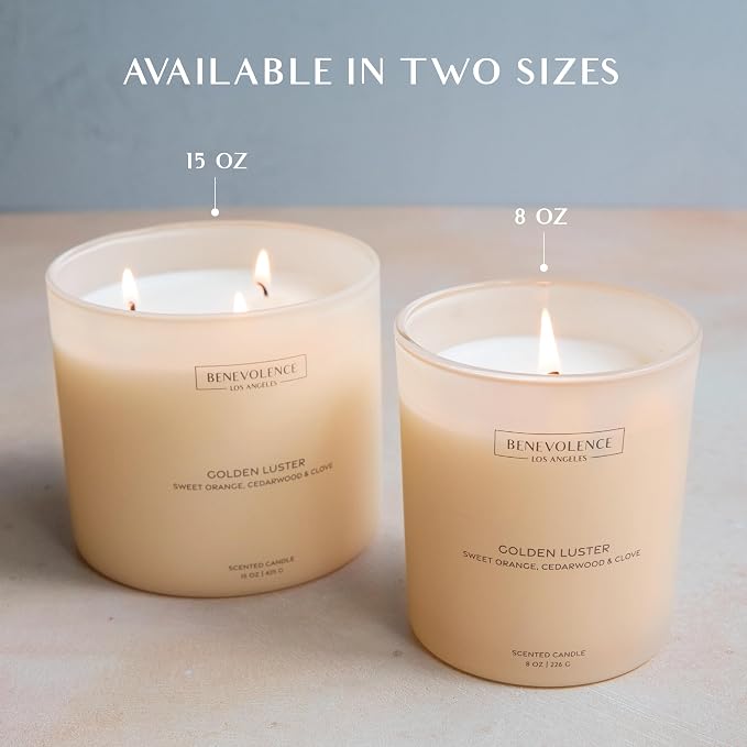 Orange, Cedarwood & Clove – Benevolence LA Large 3-Wick Scented Candle for Home | 15oz, 50-Hour Burn | Soy Wax, Cotton Wicks | Gift Ideas for Women | Malibu Sands Collection