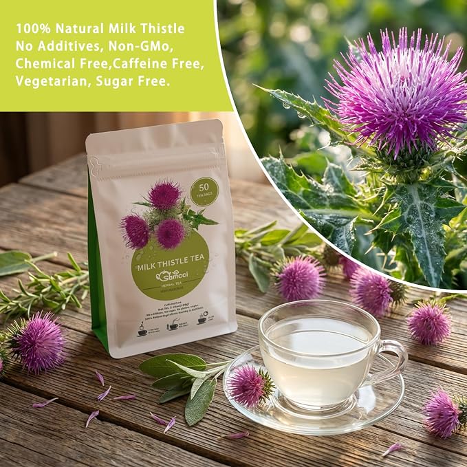 Samcci - Milk Thistle Tea Bags, 50 Teabags, 3g/bag - 100% Natural Milk Thistle Seeds Support Liver Herbal Tea, Caffeine Free - No Additives - No Sugar - Non-GMO - No Gluten