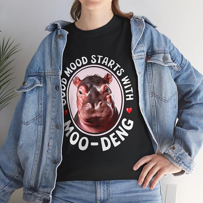 Good Mood Starts with Moo Deng Unisex T-Shirt, Funny Moo Deng Good Mood Minimalist Men and Women Shirt