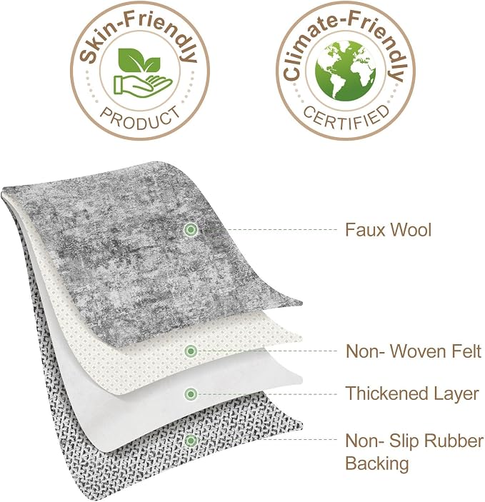Nakagishi 6x9 Area Rugs Living Room: Washable Abstract Large Neutral Soft Rug Stain Resistant Modern Indoor Floor Non-Slip Carpet for Bedroom Nursery Kids Playroom Office Dining Room Dorm- Grey