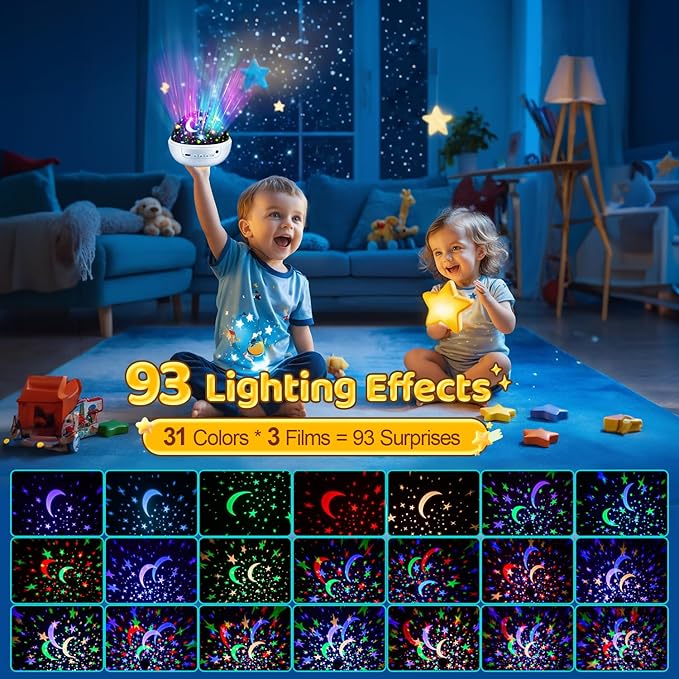 Baby Sensory Toys for Autism | 3HD Films & 31 Colors & 360° Rotate & 3 Brightness Baby Gifts for Boys Toys for 1 Year Old Boys Sensory Light Girl Gifts