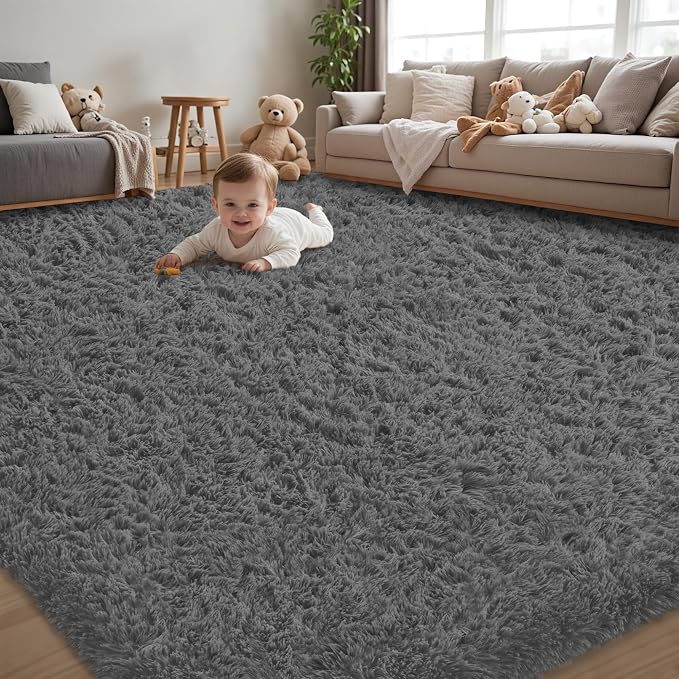 6x9 Area Rug for Living Room:Ultra Soft Fluffy Shag Dark Grey Rugs,Large Fuzzy Plush Indoor Non Slip Carpet Washable Rug for Bedroom Kids Nursery Office Dorm Modern Decor(Dark Grey 6'x9')
