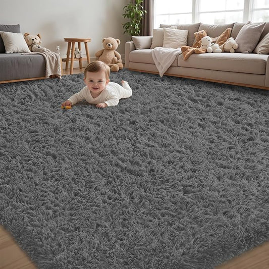 4x6 Area Rug for Living Room:Ultra Soft Fluffy Shag Dark Grey Rugs,Large Fuzzy Plush Indoor Non Slip Carpet Washable Rug for Bedroom Kids Nursery Office Dorm Modern Decor(Dark Grey 4'x6')