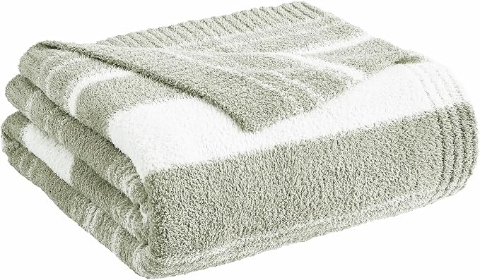 Soft Twin Blanket for Bed-Cozy Warm Reversible Knitted Blankets | Lightweight Fluffy Decor for Women, Mom, Her & Girls, Sofa, Chair, Couch, 60x80in,Sage Green Stripe