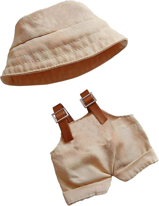 Complete Cute Outfit for 17cm Collectible Dolls: Hat & Overalls Set - Ideal for Dressing Up Elf or Fantasy Style Figures (Brown-a)