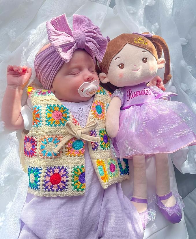 LeyaDoll Soft Baby Doll Toys (16''), My First Baby Rag Doll for 1 Year-Old Girl Birthday Gift, Christmas Plush Toys Gift for Toddler Kids Infants-Daydream-Princess-Coral-Violet