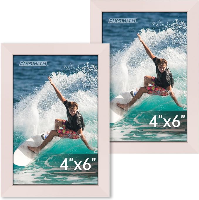 FIXSMITH 4x6 Picture Frame Set of 2, Pink Photo Frame 4x6 with HD Plexiglass, Brown Picture Frames Collage for Tabletop or Wall Display