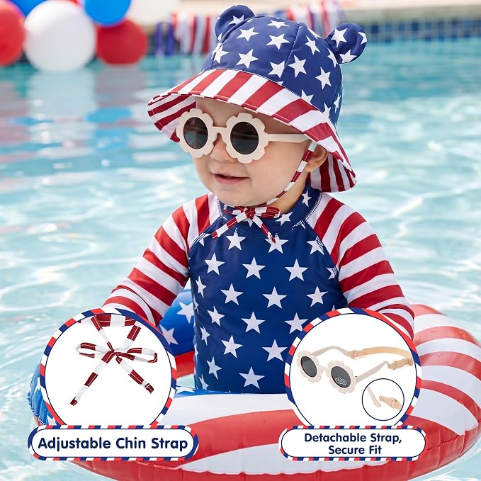 Zando UPF 50+ Wide Brim Baby Sun Hat with Sunglasses 0-12M - Sun Protection Infant Toddler Bucket Hat Adjustable for Outdoor