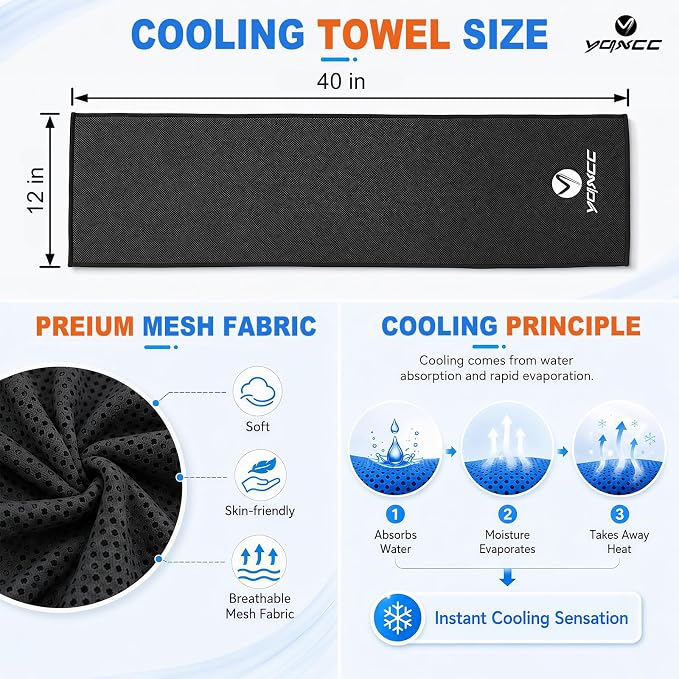 YQXCC 4 Pack Cooling Towels 40"x12", Cool Ice Towels for Neck & Face | Cooling Neck Wraps, Soft Breathable Microfiber Chilly Towels, Ideal for Gym, Yoga, Golf, Running, Camping & Hot Weather
