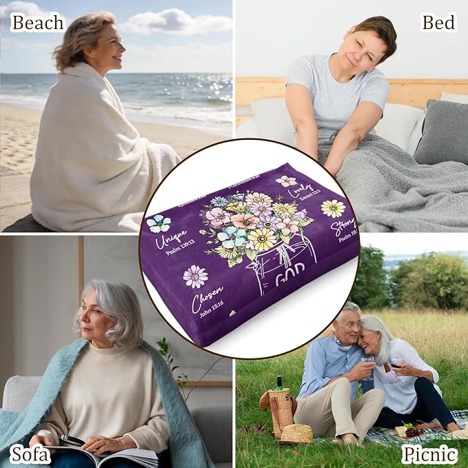 Christian Birthday Gifts for Women, Christmas Religious Gifts for Women | Baptism Religious Christmas Spiritual Gifts for Grandma Nana Mom Sister, Throw Blankets with Flowers, 60''x 50'', Deep Purple