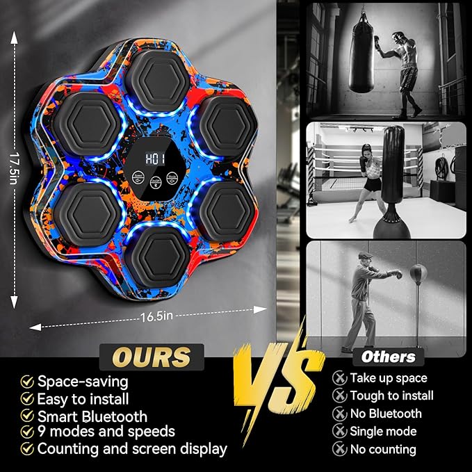 Music Boxing Machine, Interactive Punching Trainer with Boxing Gloves, Large Size Wall Mounted Electronic Boxing Target for Adult Kids, 9 Modes & 9 Speeds