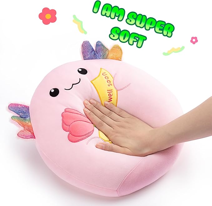 Get Well Soon Axolotl Large Plush Pillow Stuffed Animal Toy Patient Feel Better,12.5" Big Size Cute Soft Plushie,Gift for Kids Girls